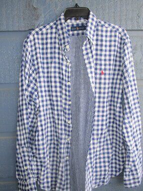 Ralph Lauren Men’s Gingham Button-Down Shirt – Blue & White, Size Large